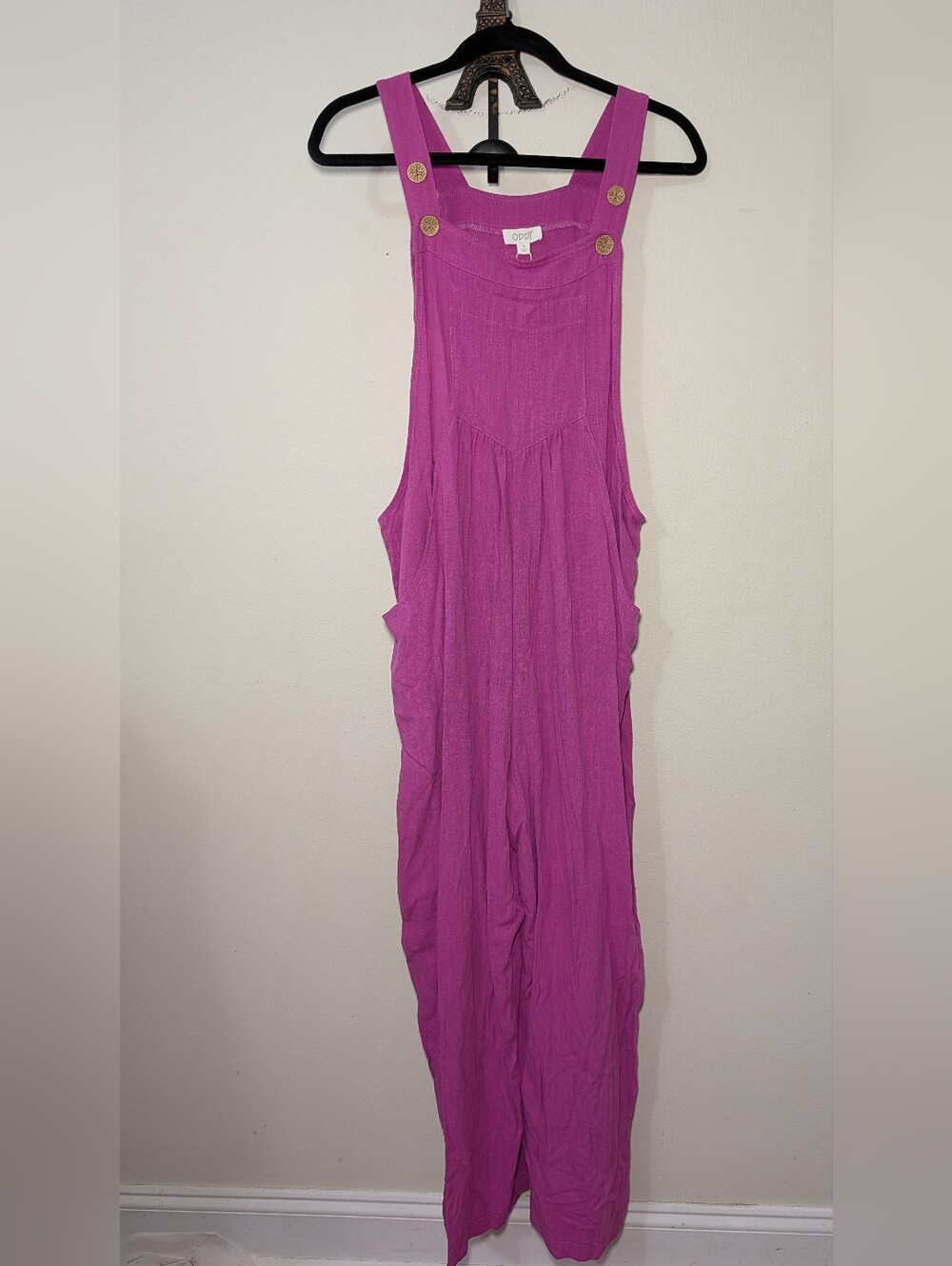 Oddy Oversized Wide Leg Overall Jumpsuit Magenta Linen Blend NEW Women's Size M